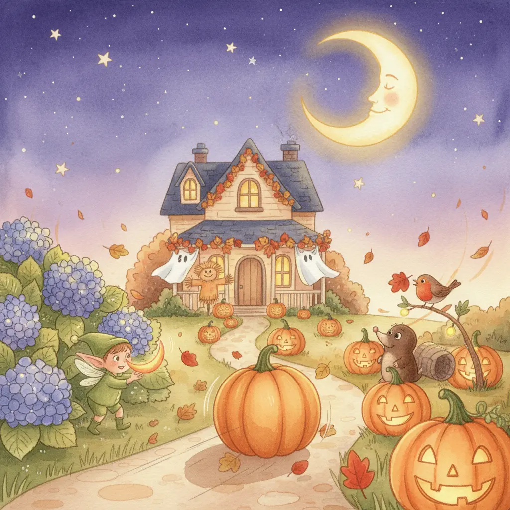 Pipo rodando por el jardín, sin boca, mientras un topo asoma y un pájaro trina, y un duendecillo travieso se esconde con su sonrisa.