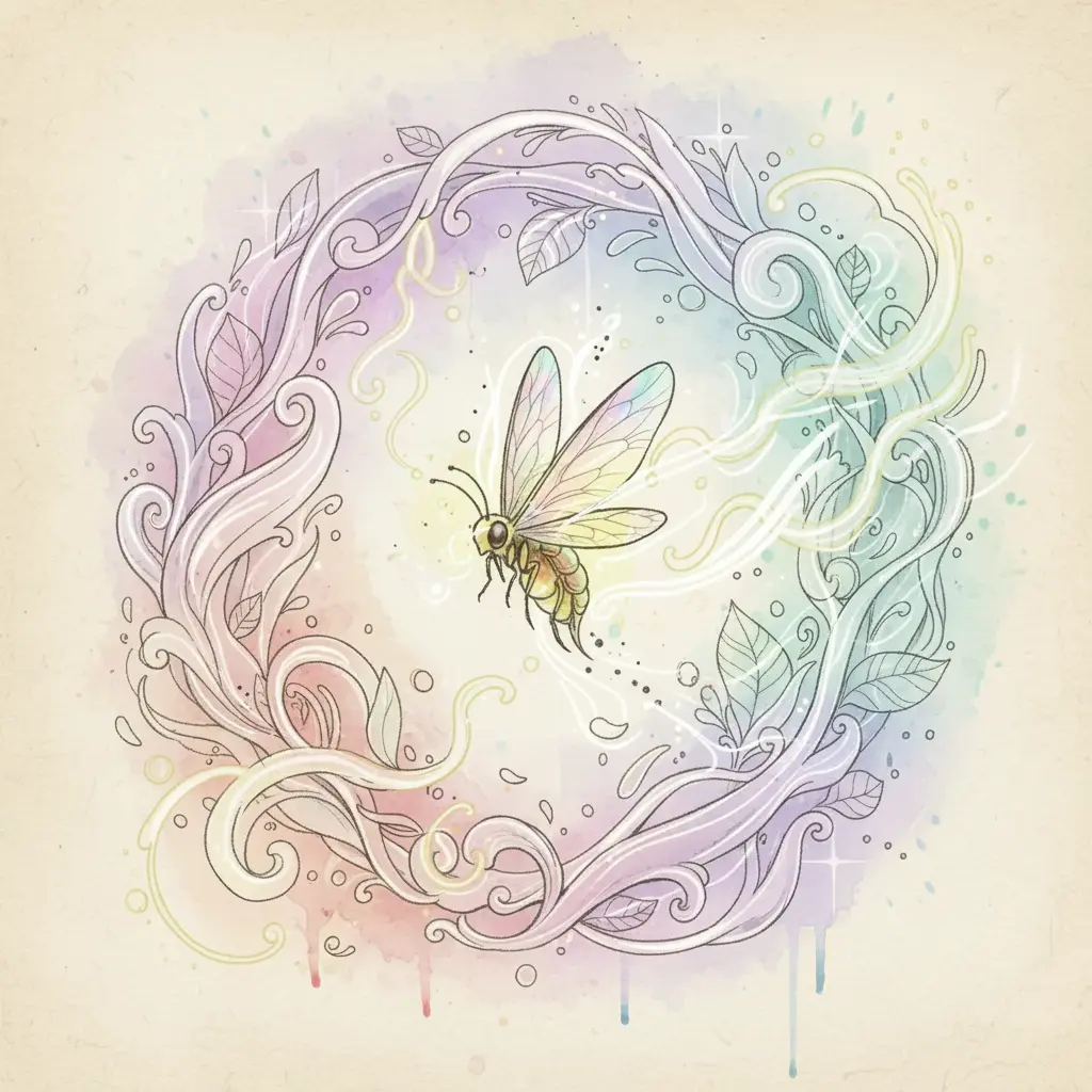 Una brisa mágica y suave roza las alas de la luciérnaga, que empieza a brillar más fuerte.