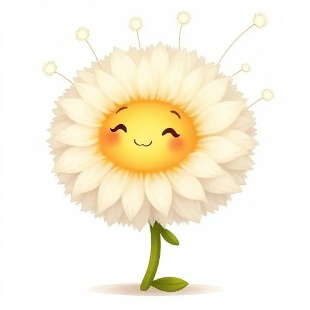 Dientecito se infla valientemente y suelta semillas de deseos que flotan al cielo.