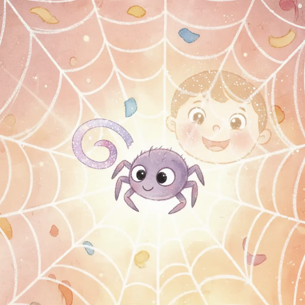 Una serpentina cae sobre Teo, revelando un recuerdo feliz de un niño sonriente.