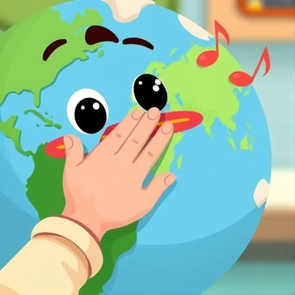 Una niña toca suavemente a Mundo, y de él salen notas musicales.