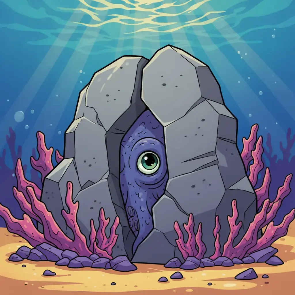 El pulpo se escurre por una grieta muy estrecha en una roca para esconderse.