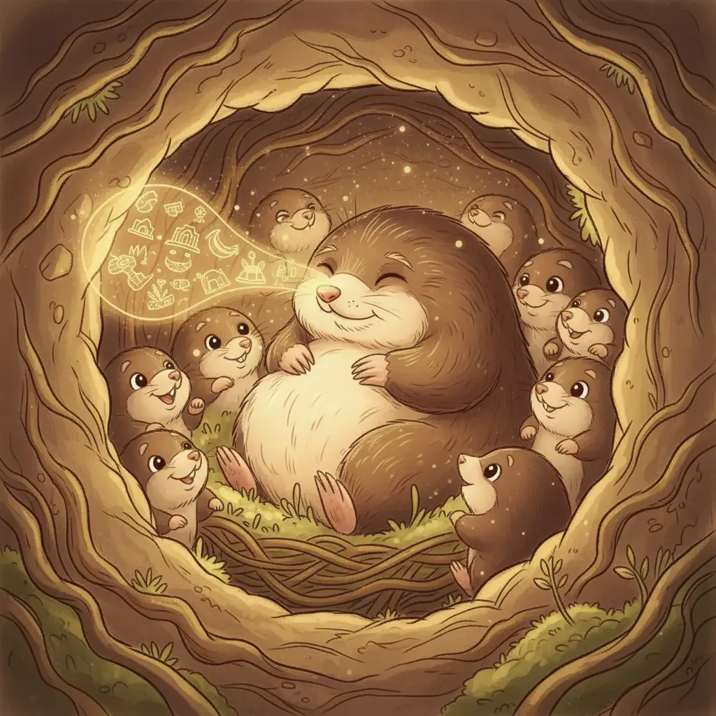 Excavino comparte la luz con los demás topos, llenando el subsuelo de esperanza.