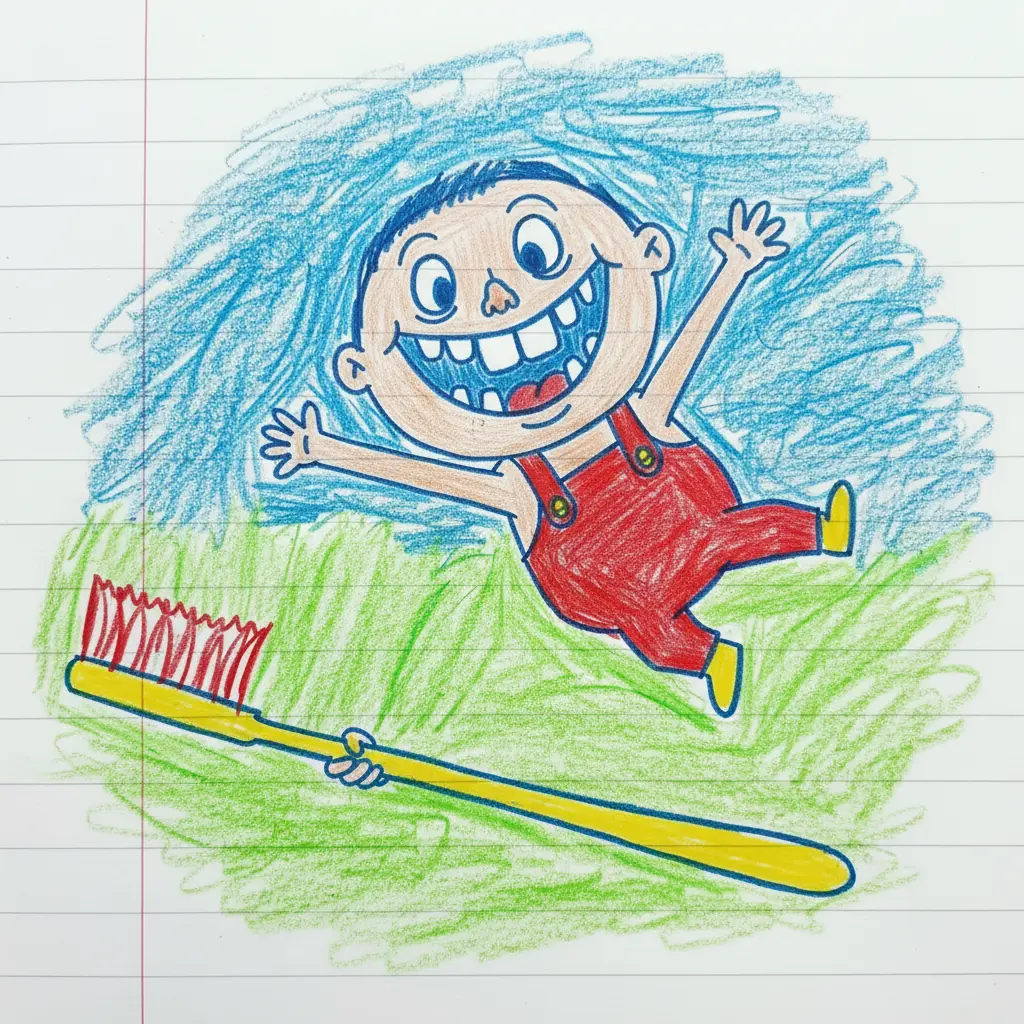 El cepillo de dientes se dobla como una catapulta y lanza a Tito por la ventana.