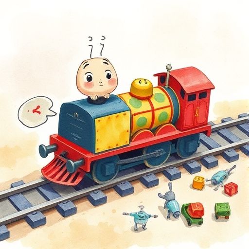 Tren Lito se detiene ante una vía rota.