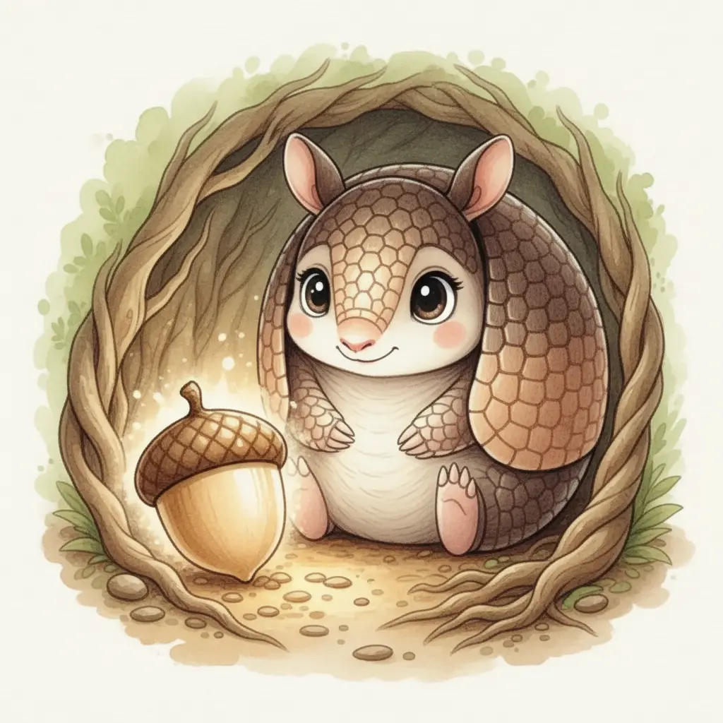 Rodolfo, feliz y orgulloso, recupera su bellota brillante y sonríe.