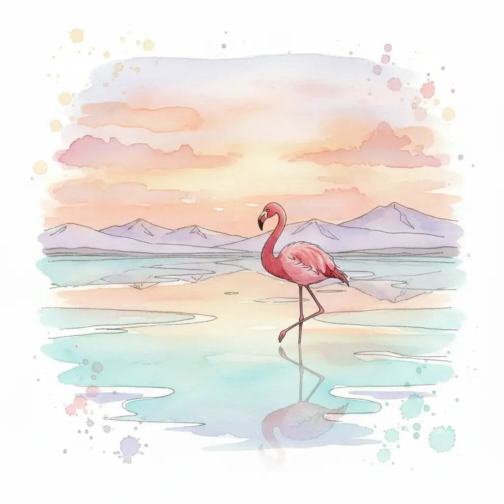 Sobre las patas delgadas ahora se ve un cuerpo redondo y plumoso de color rosa suave.