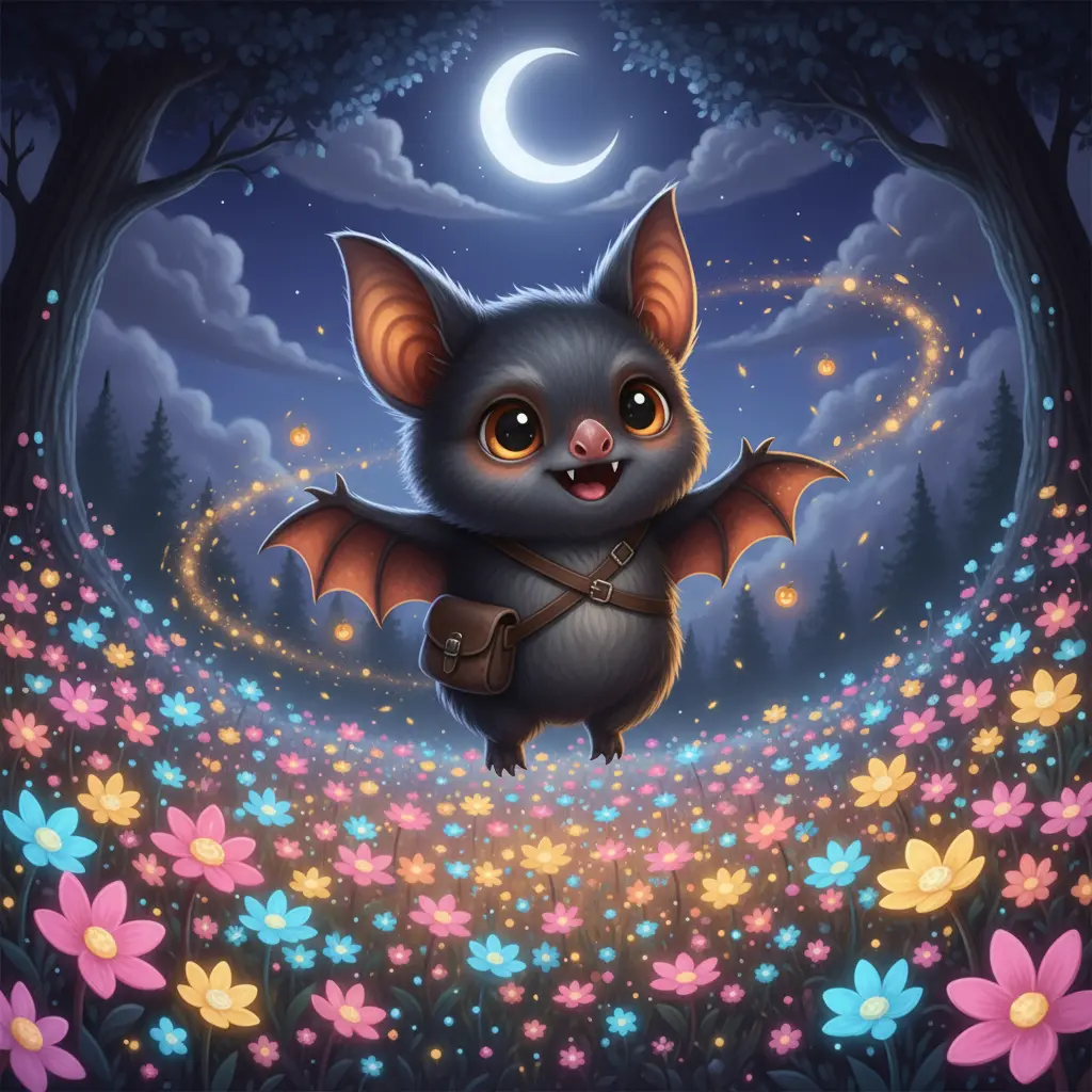 Oliver descubre un prado secreto lleno de flores luminosas que brillan en la noche.