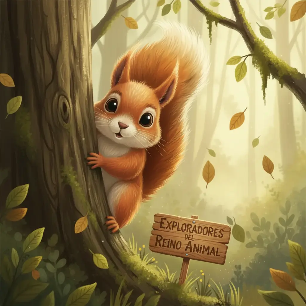 Una ardilla curiosa, Cola Rizada, comienza su búsqueda en el bosque.