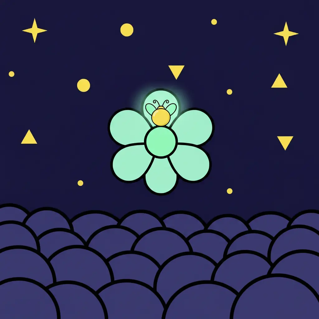 Un pequeño escarabajo amarillo con alas verdes volando sobre musgo azul oscuro.