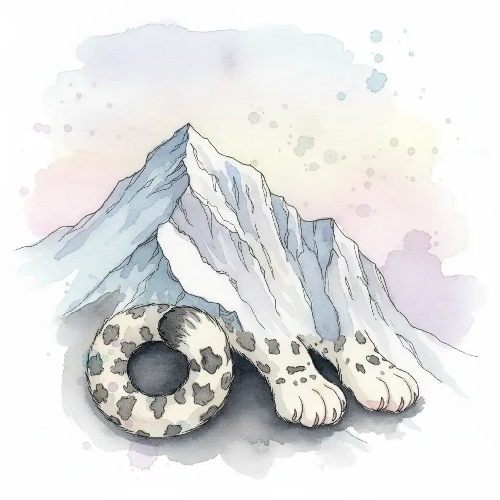 Unas patas grandes y peludas se apoyan sobre la nieve junto a la cola manchada.