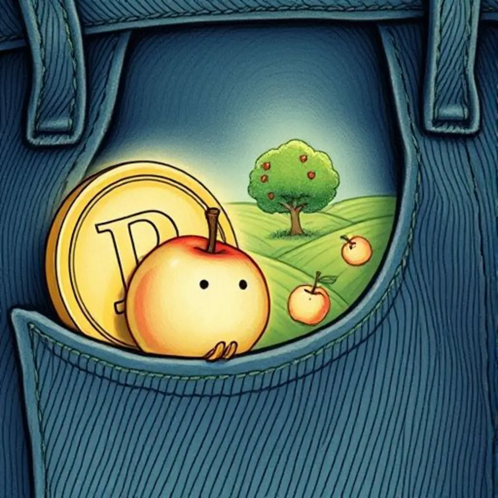 Pepita rueda en el bolsillo y choca con una moneda, iniciando un sueño de un manzano.