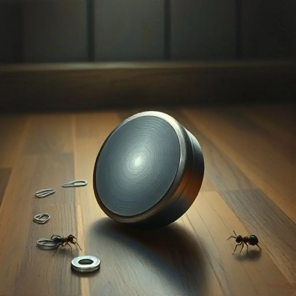 Magneteo forma una cadena de objetos metálicos mientras una hormiga se acerca.