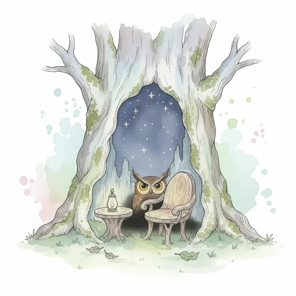 Se ve un pequeño pico curvo debajo de los ojos dorados y las orejas de plumas.