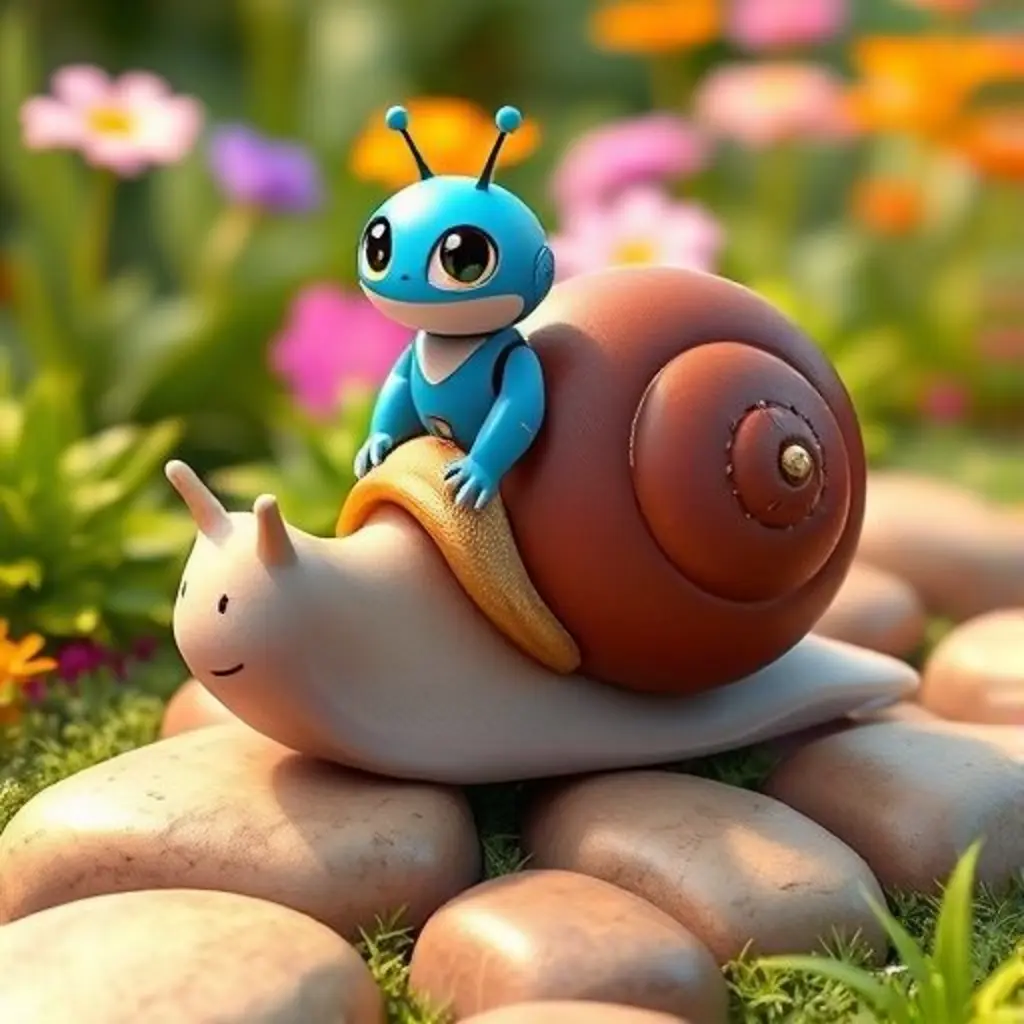 Rolo montado en un Caracol-Musical, cruzando rocas ruidosas.