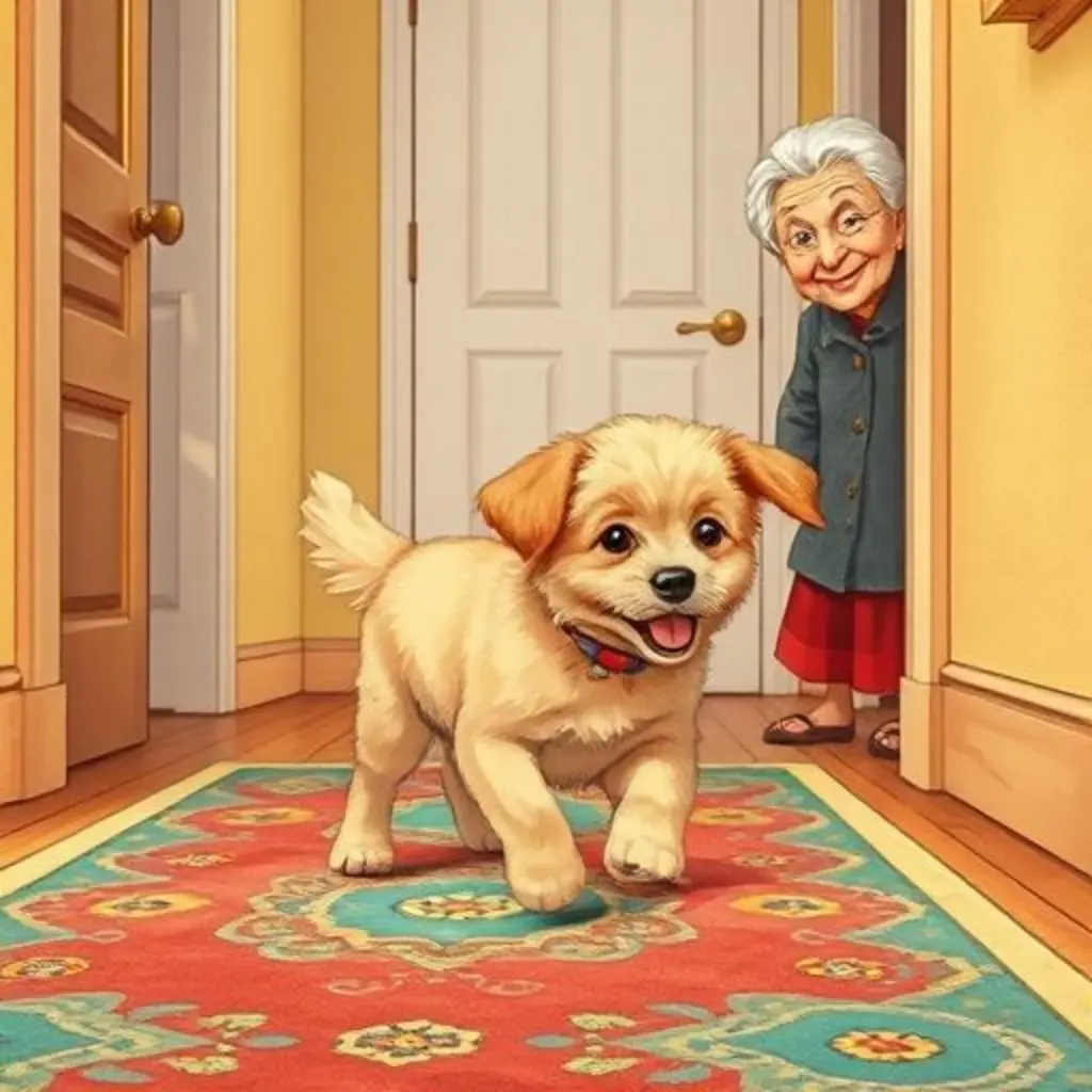 Narizotas tropieza un poco mientras sigue el rastro de galletas, y la Abuela Lola lo mira.