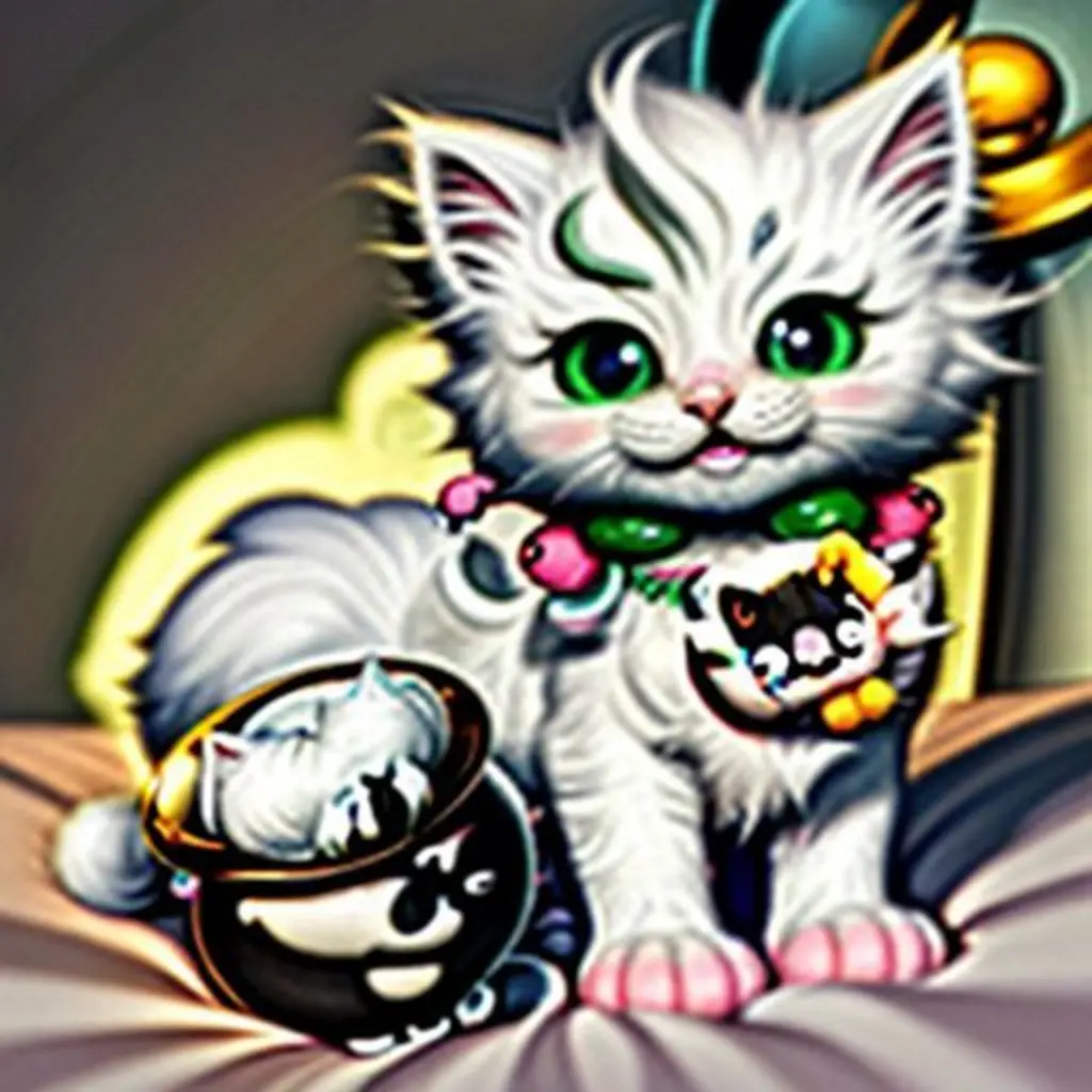 Bigotes empuja el sonajero hacia Leo, quien sonríe feliz.