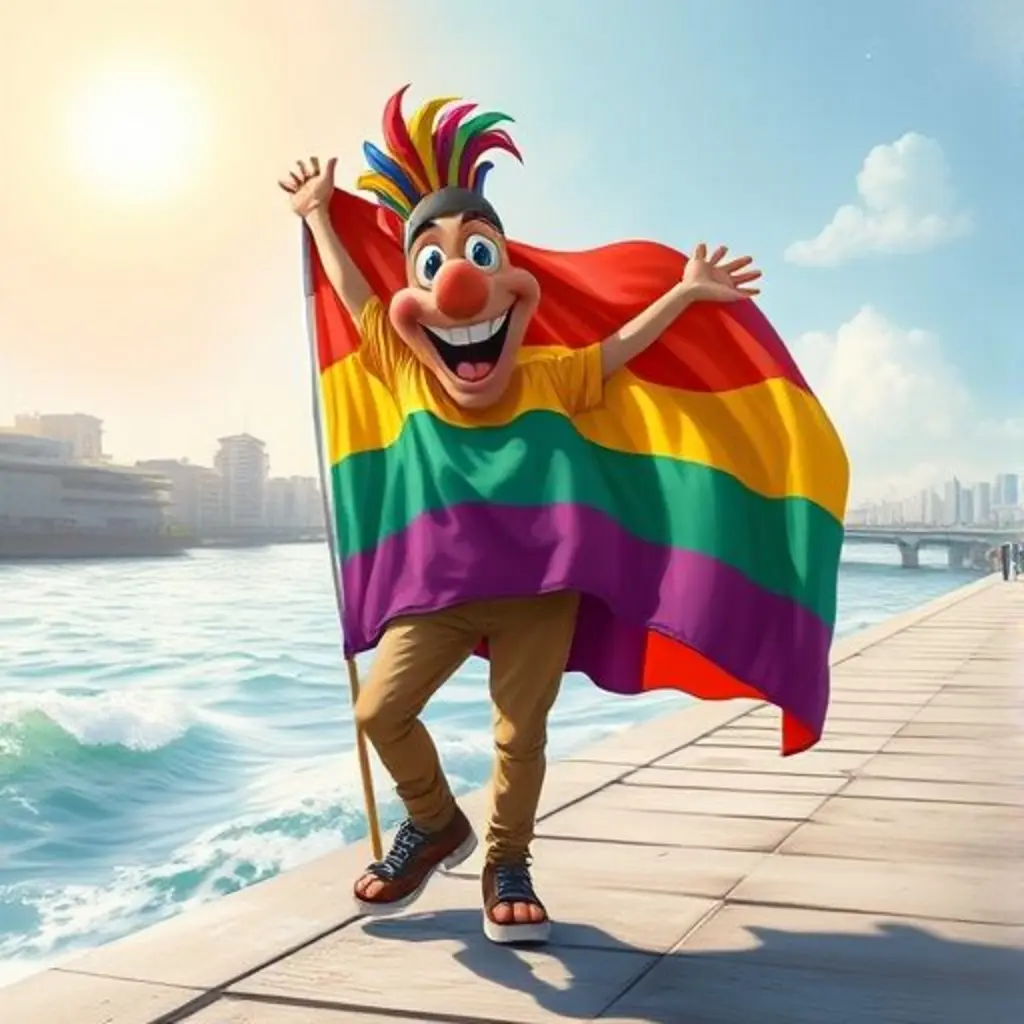 Banderín, un banderín de murga, bailando feliz en la Rambla.