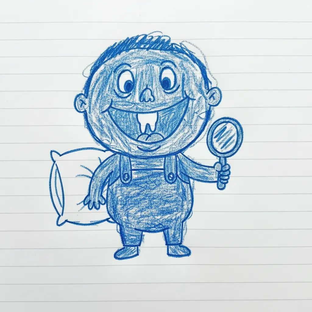 Tito está acostado en su cama, todo pintado de azul y muy feliz con su espejo.