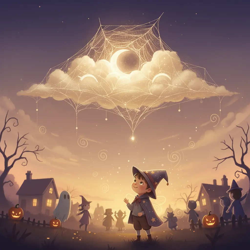 El niño sonríe, y la Nube de Telaraña encuentra su propósito.