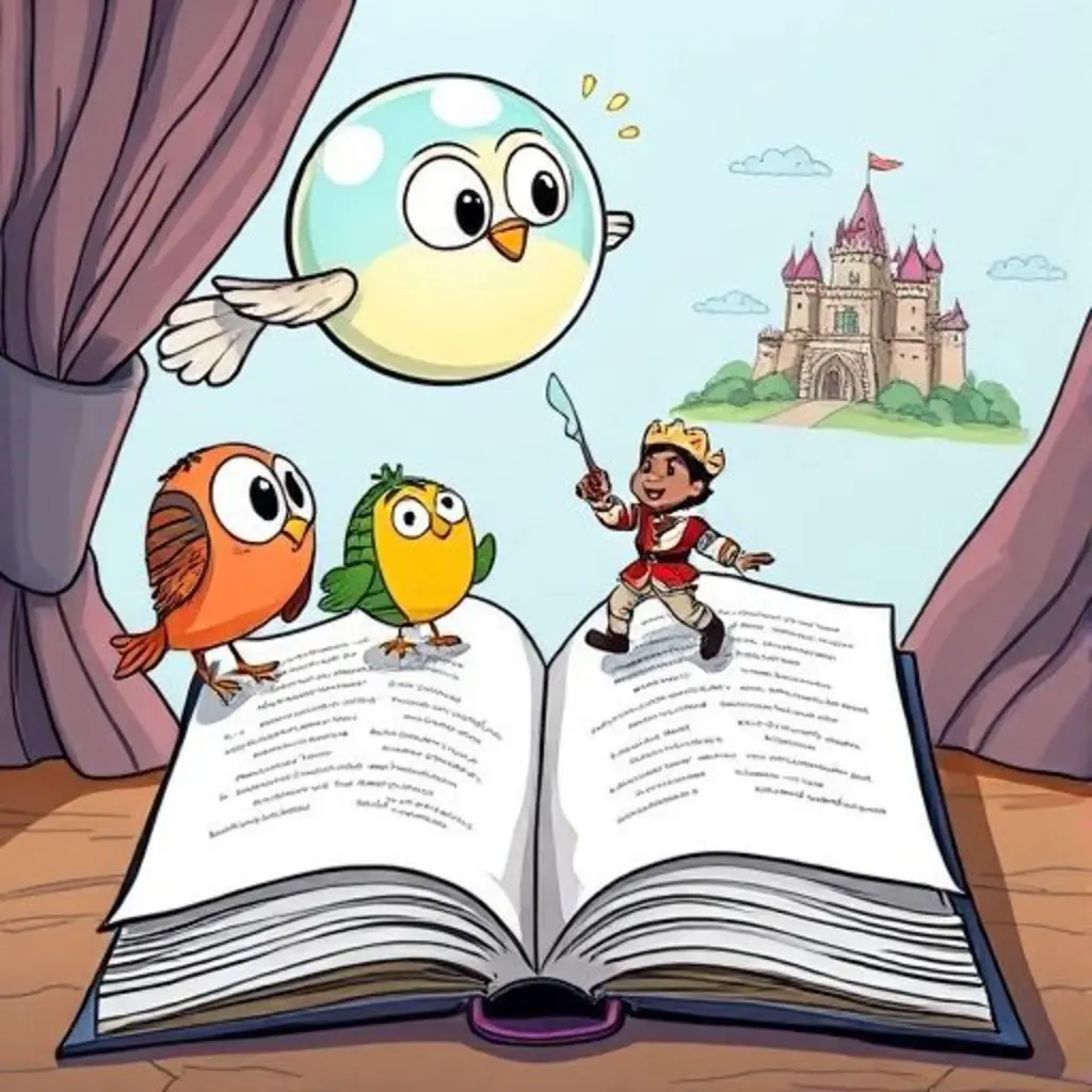 Burbuja, el búho, los peces, el príncipe y su perro conversan alegremente en el aire.