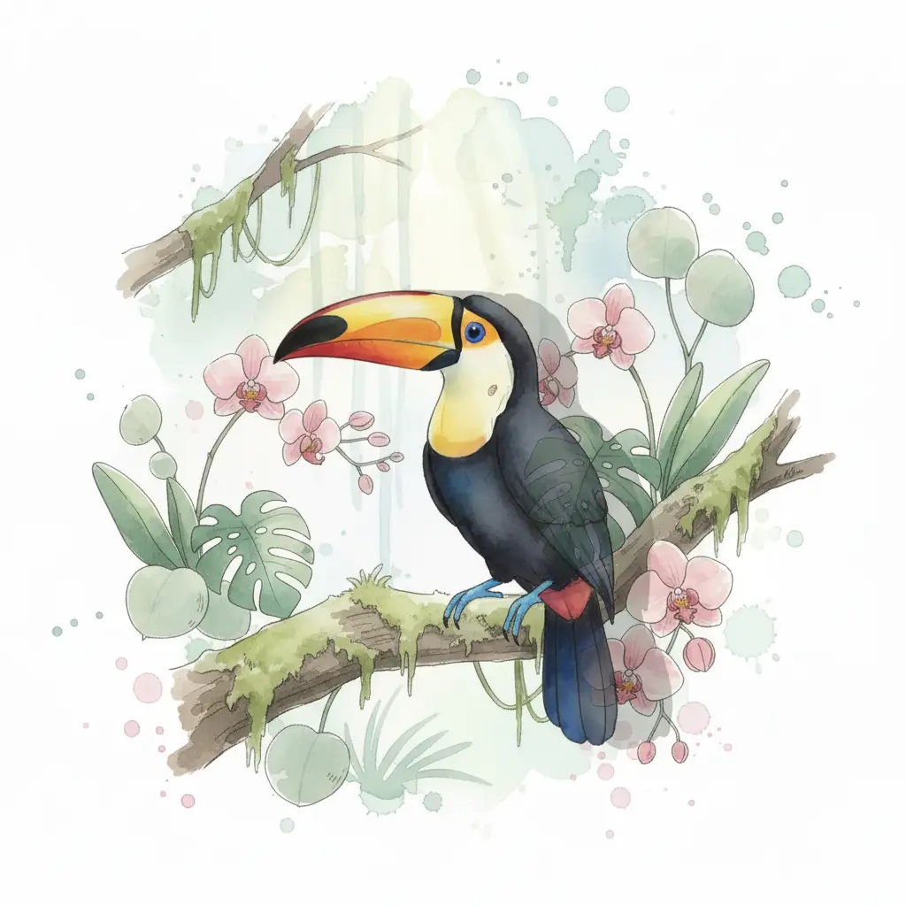 El pico colorido y unas patitas azules son visibles, mientras el resto del cuerpo sigue en sombras.