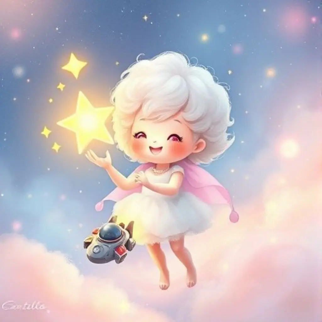 Centella salpica luz a una estrella, guiando felizmente una nave de juguete.