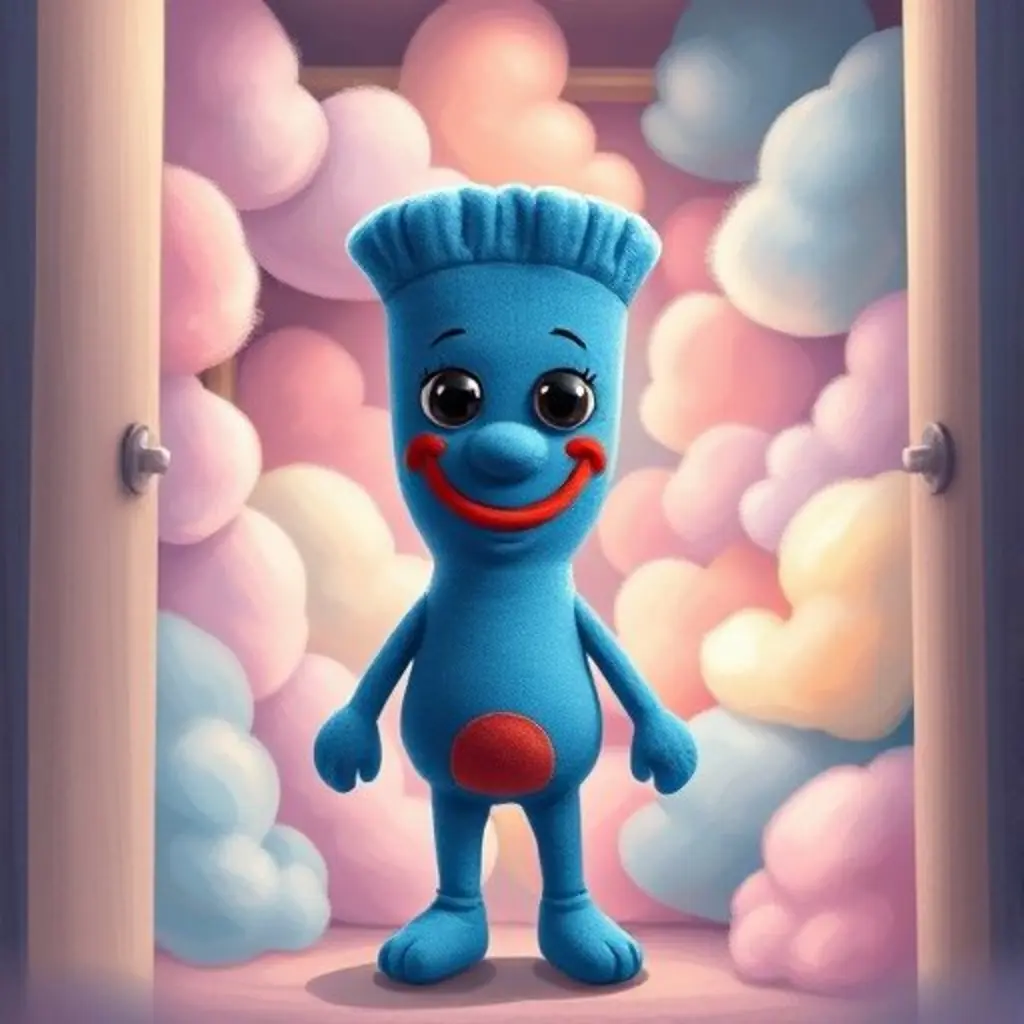 Imaginador el calcetín se siente contento en el armario, ahora lleno de muchas nubes de imaginación de colores suaves.