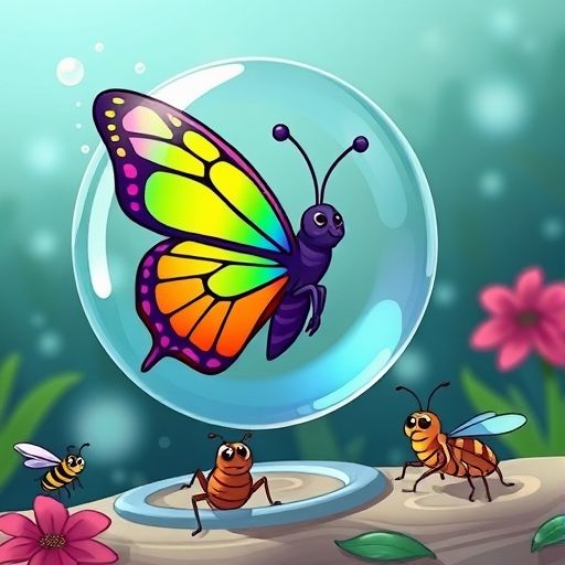 Arcoíris Mini toca una mariposa que empieza a cantar.