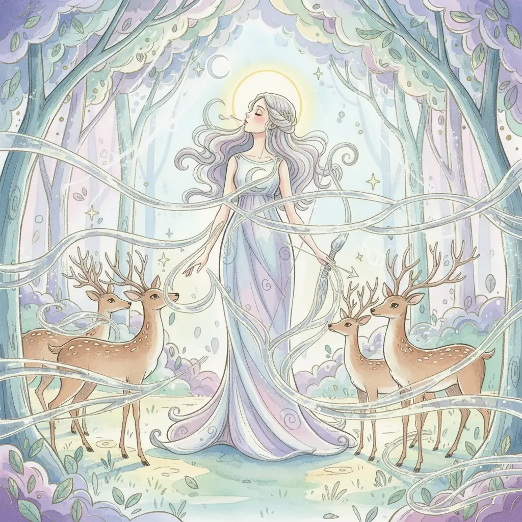 Artemis silba y los rayos de luna se vuelven hilos plateados.