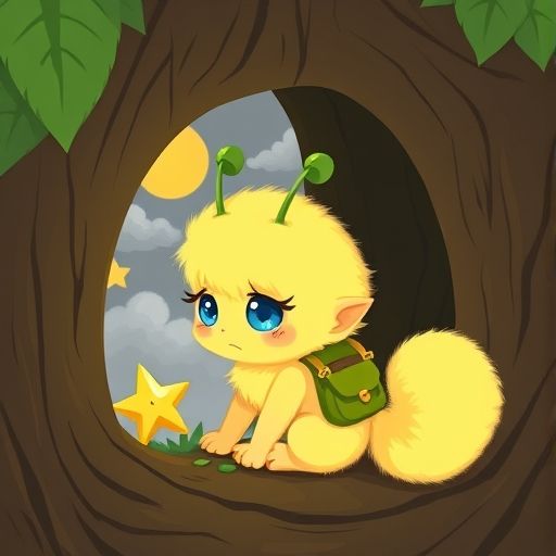 Pomi-Luz buscando preocupada su estrella en la casa del árbol.