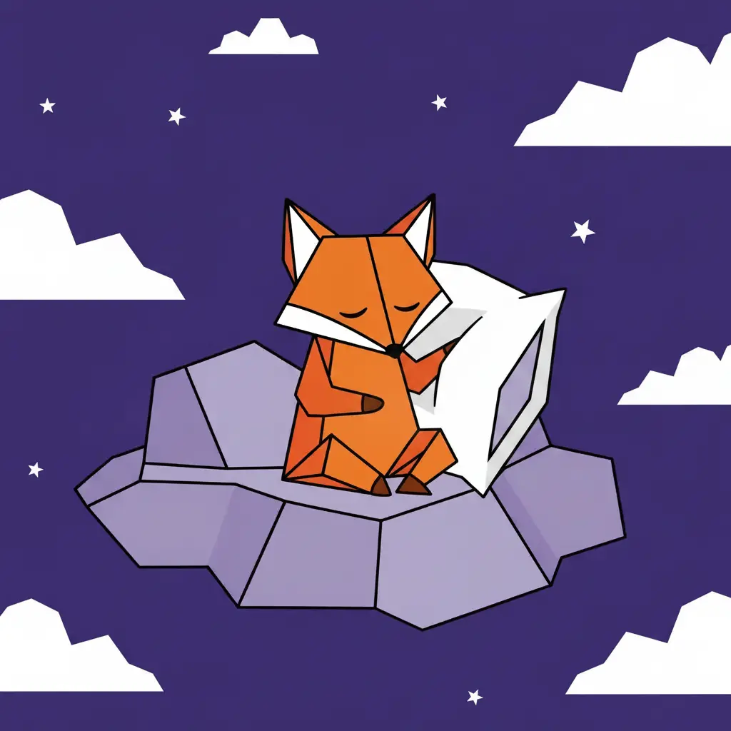 El zorro de papel apoyando su cabeza en una almohada brillante.