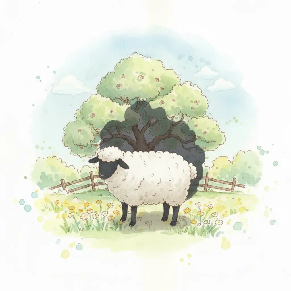 En el prado, se ven ahora cuatro patitas negras asomando bajo el bulto de lana blanca.