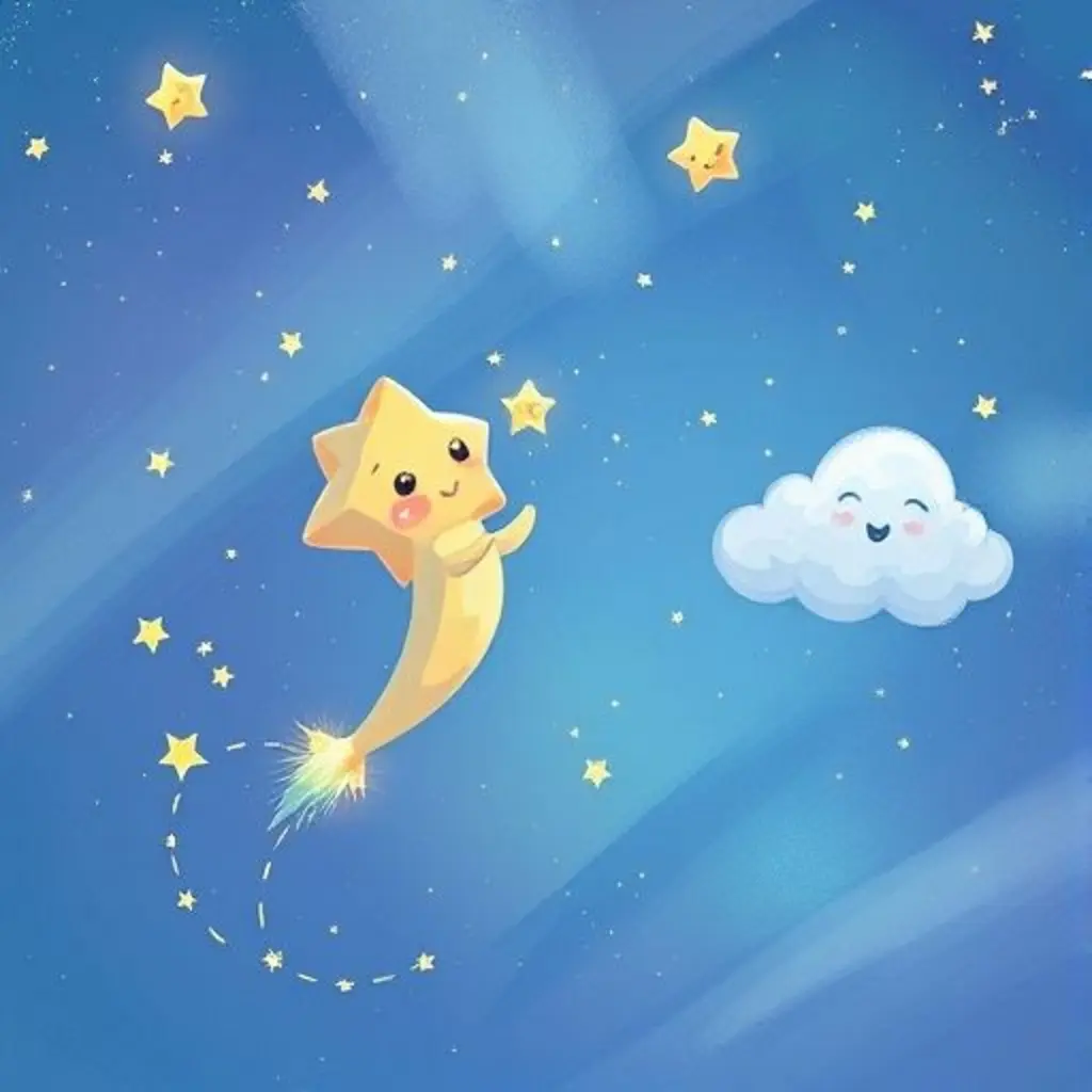 Rayito dibuja una constelación efímera mientras una nube curiosa la observa.