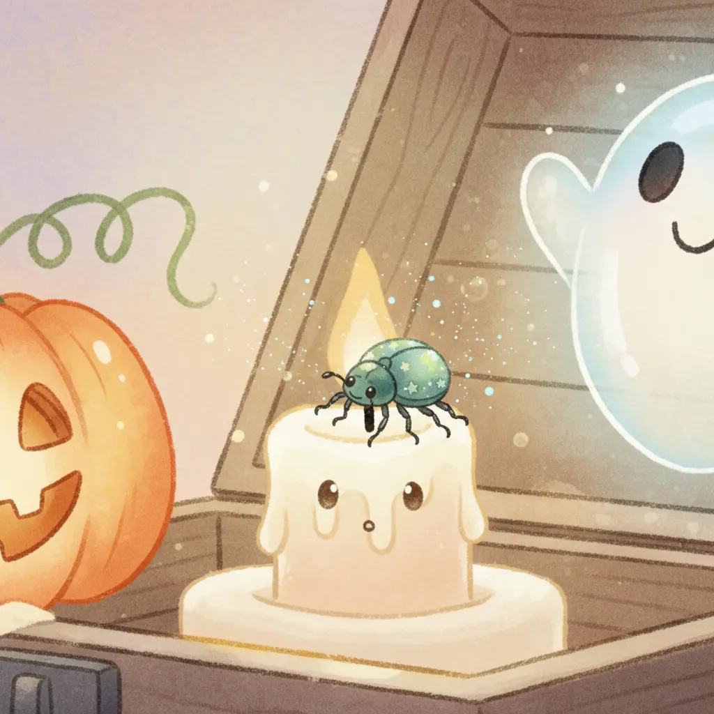 Un escarabajo de la suerte se posa sobre Antorcha Pequeña, y la cera empieza a brillar.