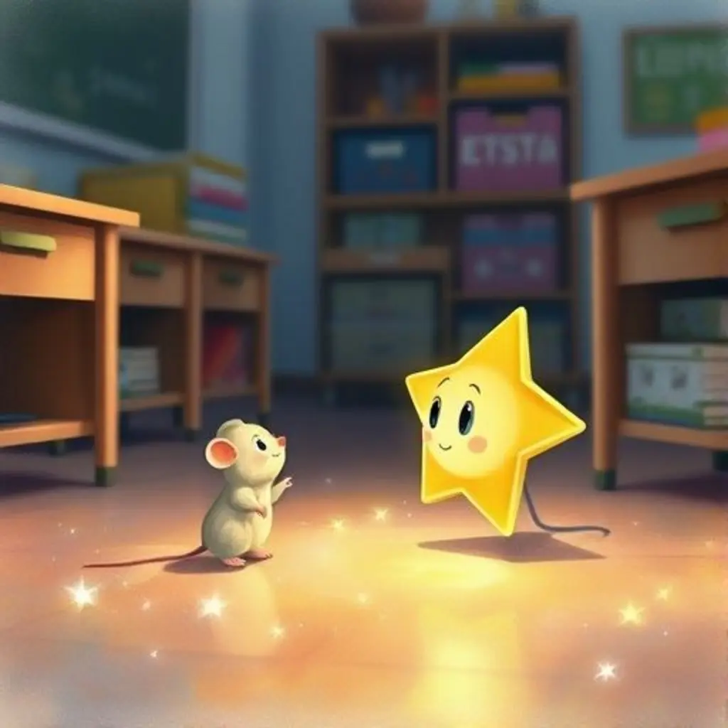 Luminoso habla con un ratoncito llamado Risitas entre pequeñas constelaciones.