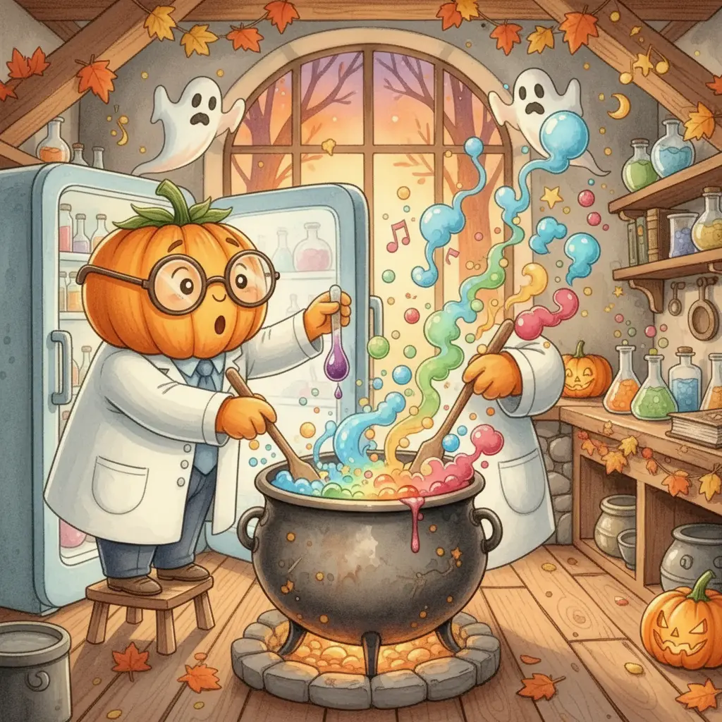 El Profesor Calabacín busca el zumo de uva en la nevera mientras la poción canta.