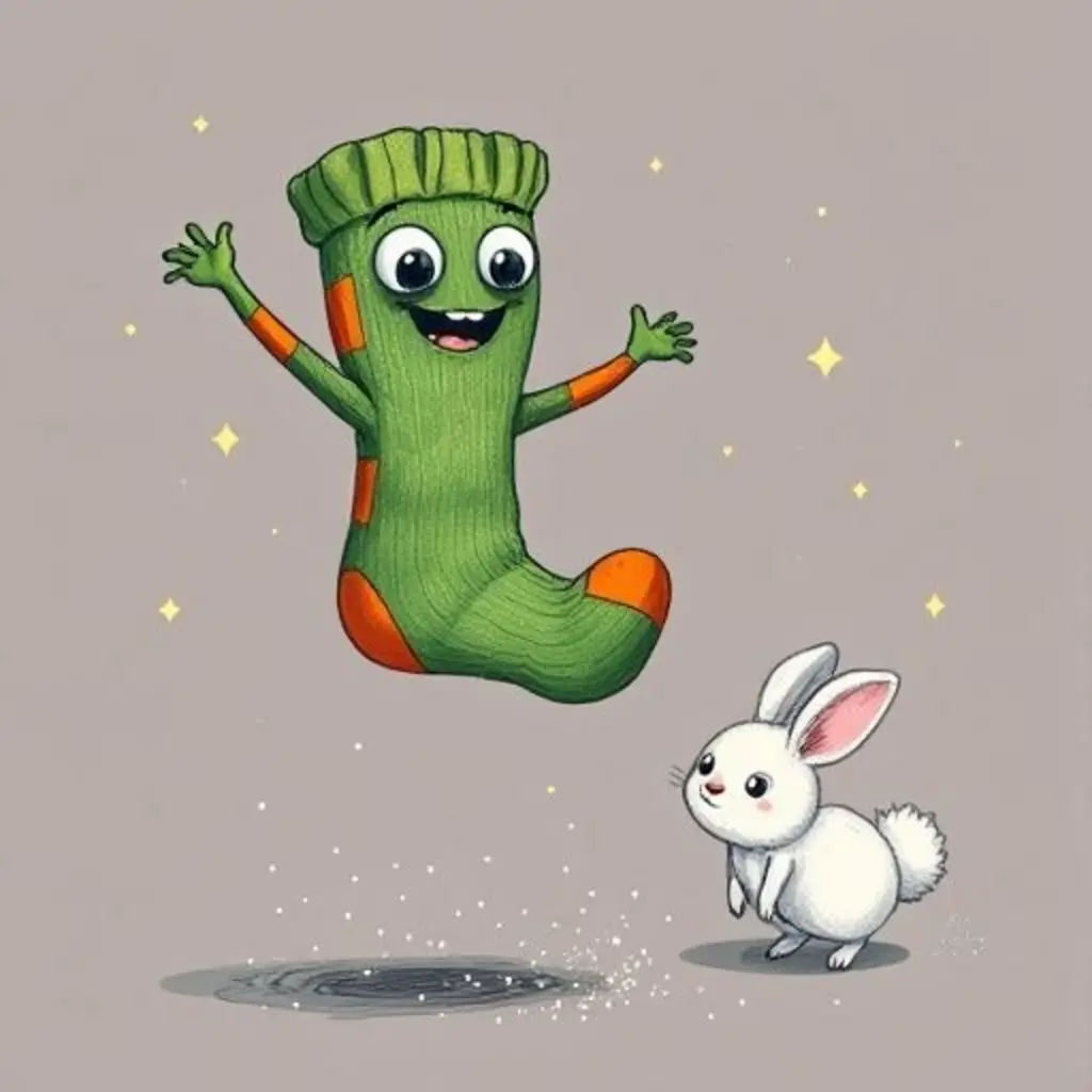 Saltarín salta y hace brillar el polvo, mientras una pelusa lo mira sorprendida.