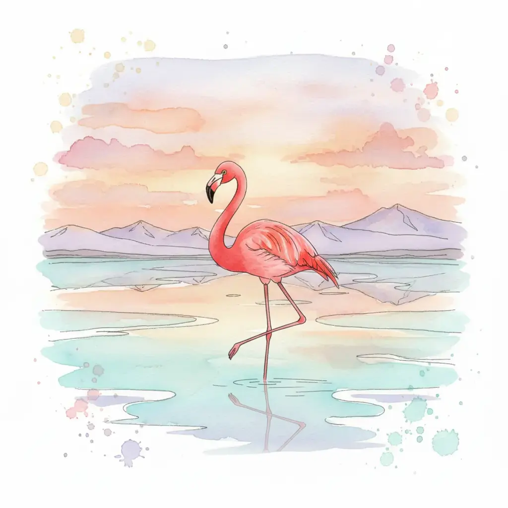 El flamenco completo, de color rosa vibrante, descansa sobre una sola pata en la laguna.