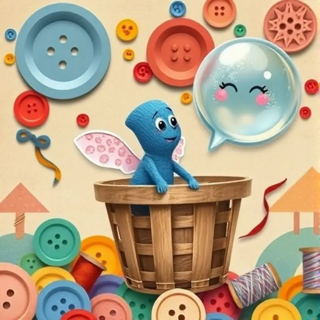 Calcetín Calcetín en una cesta voladora, hablando con una burbuja gigante.