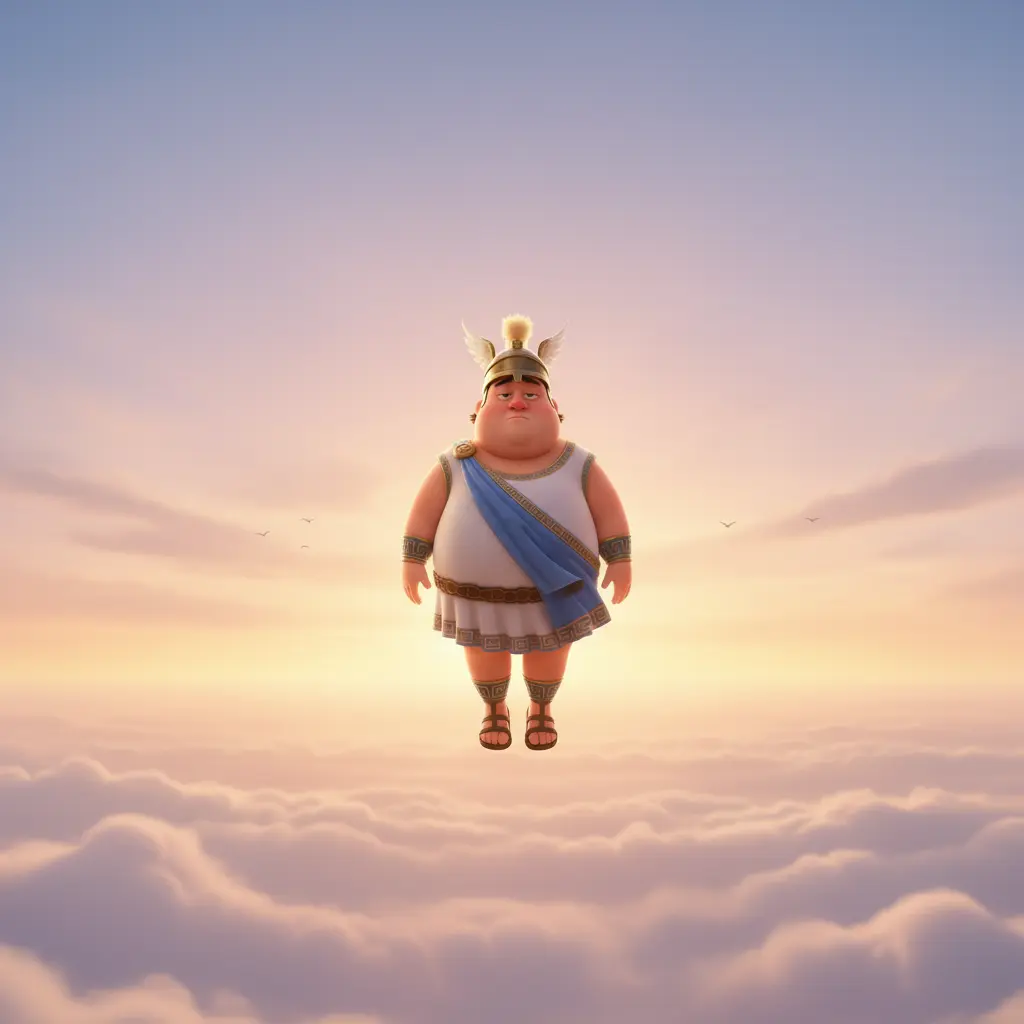 Hermes, el mensajero, flota en el cielo con un aire aburrido.