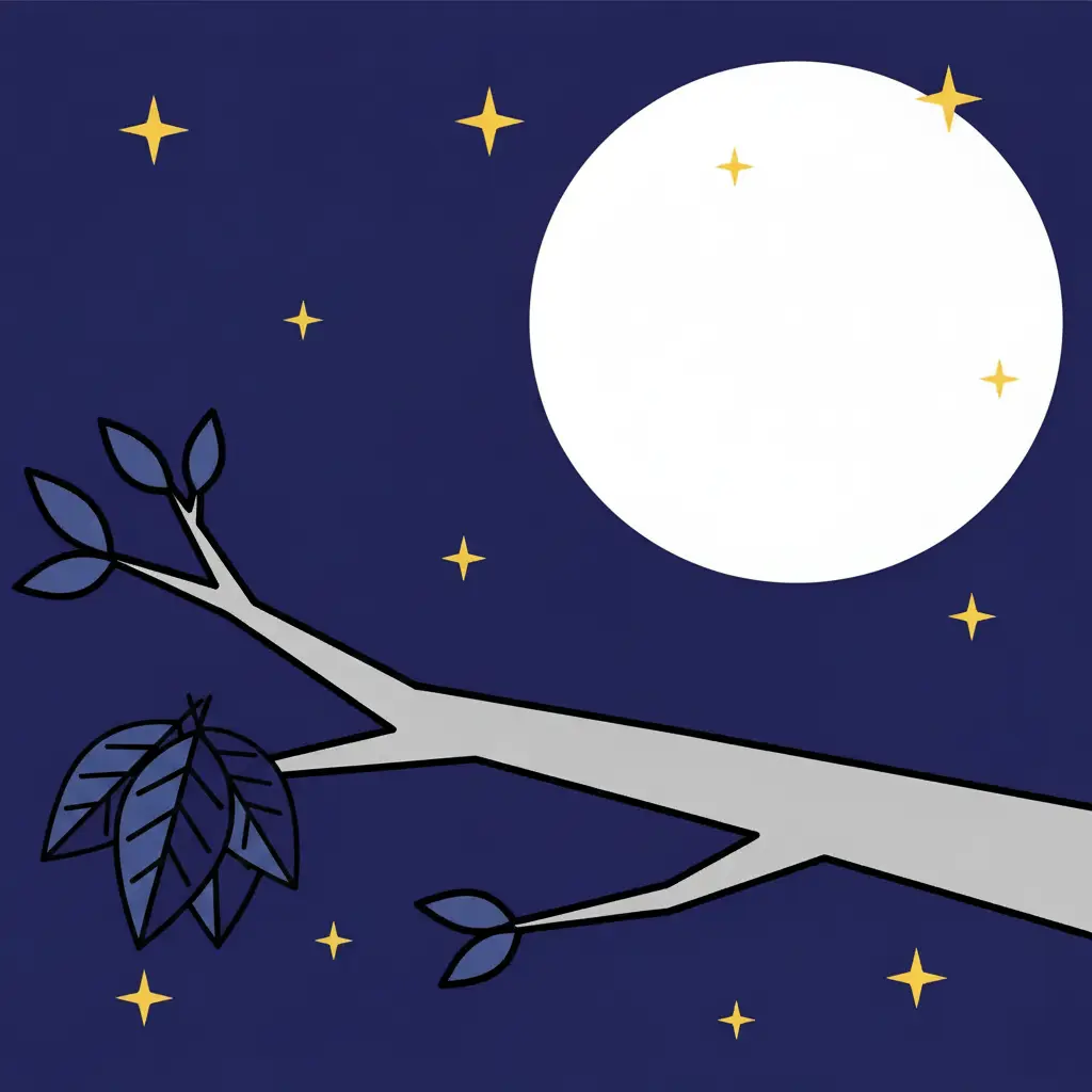 Un saquito oscuro colgando de una rama de plata bajo la luz de la luna.