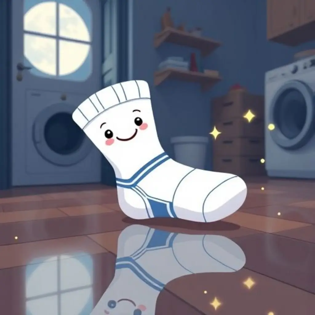 Atleta se desliza, recogiendo pequeñas luces brillantes que entran en su interior, con curiosidad en su cara de calcetín.