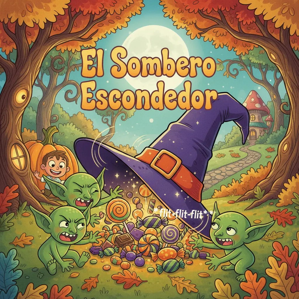 Los duendes frustrados pisotean mientras el Sombrero sigue escondiendo los dulces para un niño sonriente.