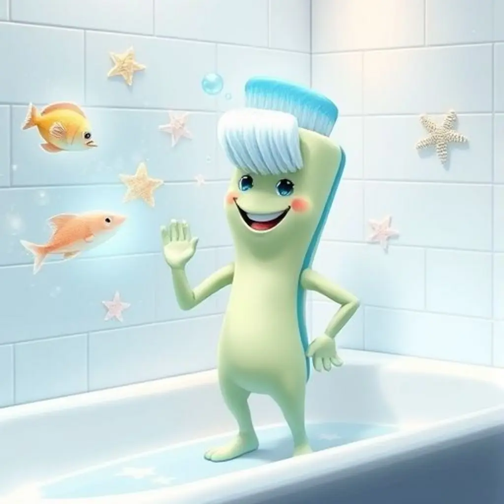 Cerdas Mágicas sonríe feliz, viendo a los animales marinos nadar en el vapor de la bañera.