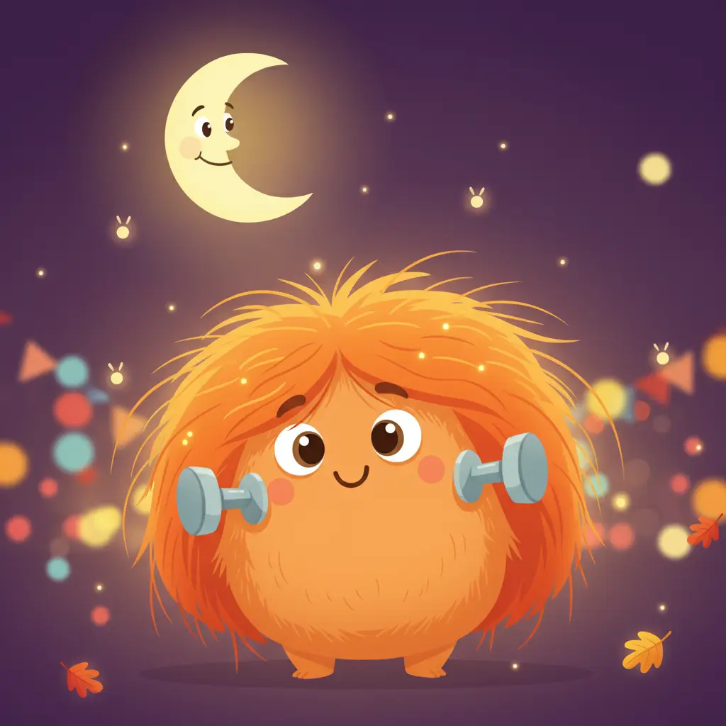 Franki en la fiesta, su peinado salvaje es el centro de atención, celebrado por sus amigos con alegría y luces cálidas.