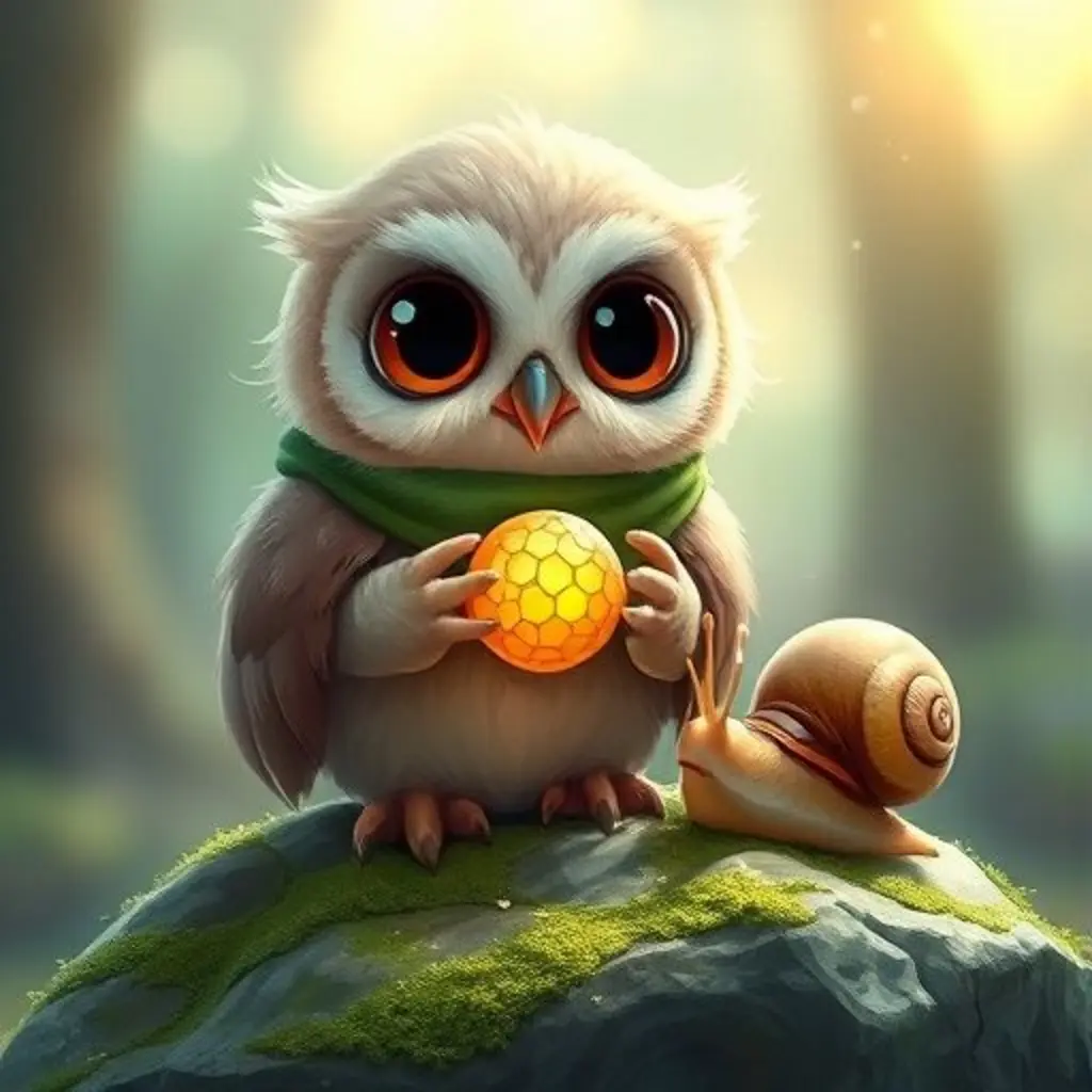 Búhíto le da la baya brillante a su amigo Caracol.