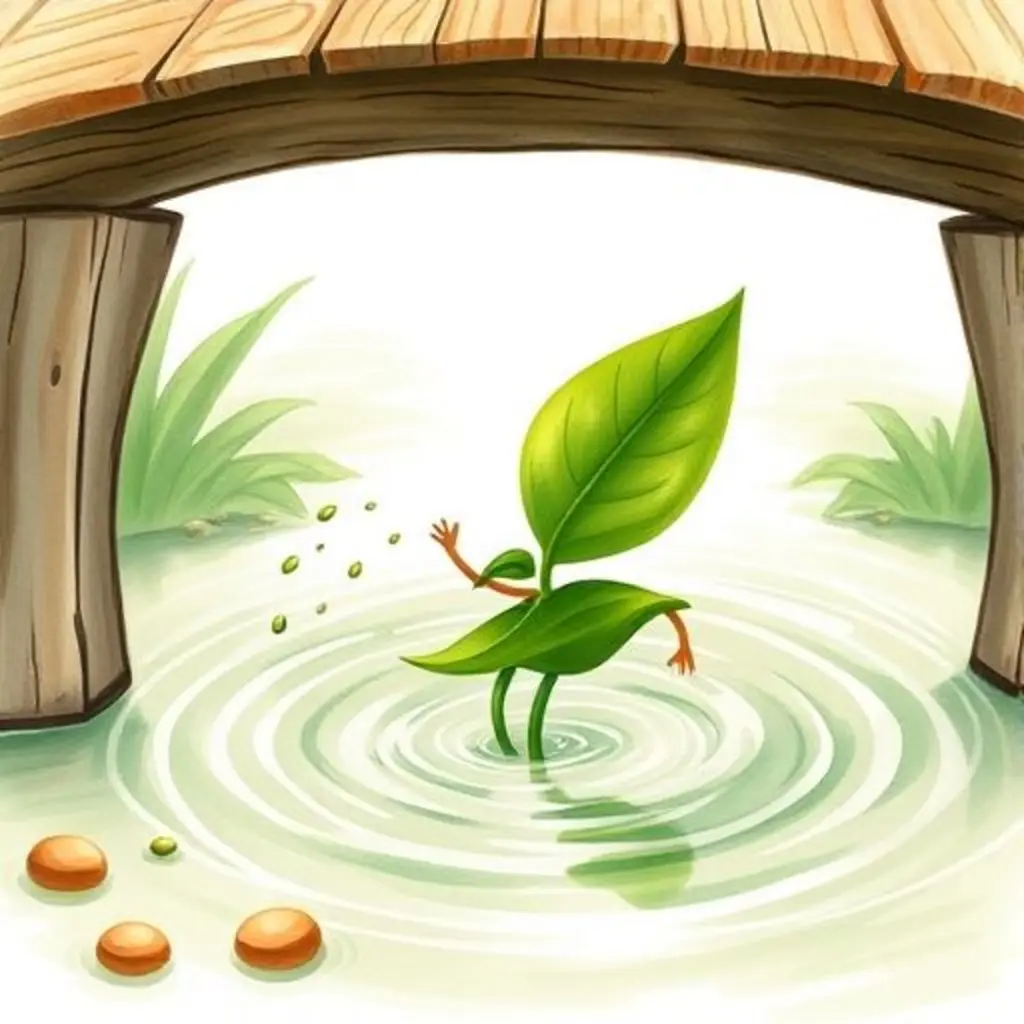 Brisa, la hoja, gira feliz bajo un puente, ayudando a las semillas.