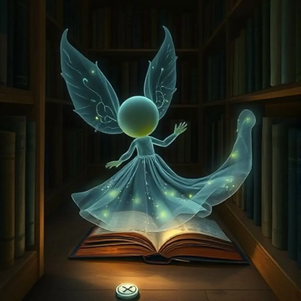 Miro descubre un botón y un compartimento secreto en un rincón oscuro de la biblioteca.