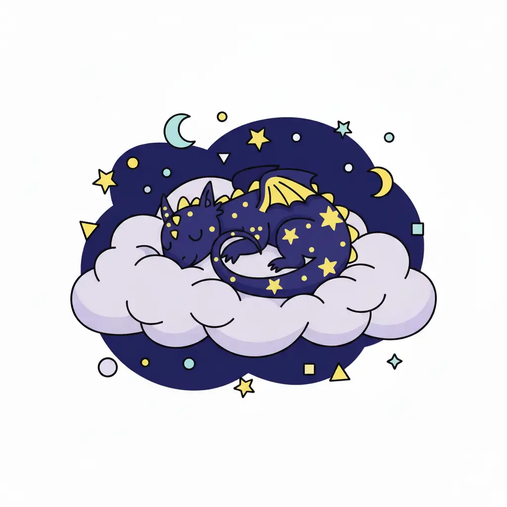 Lyra enroscada en forma de círculo sobre una gran nube blanca y mullida.